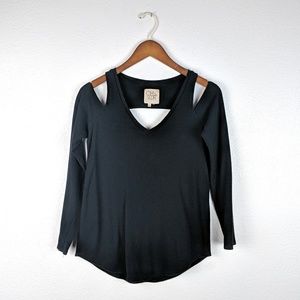Chaser Black Cold Shoulder Thermal Waffle Knit XS